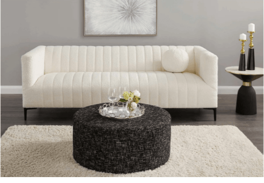 FLORIAN Sofa GY-SF-7992-3BK Boucle Fur Fabric Black Legs