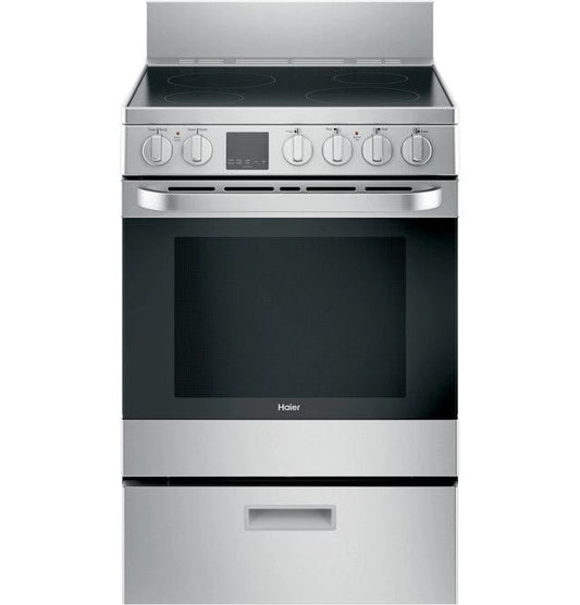 Haier QCAS740RMSS Range, 24" Exterior Width, Electric Range, Glass Burners (Electric), Convection, 4 Burners, 2.9 cu. ft. Capacity, Storage Drawer, 1 Ovens, 2200W, Front Controls, Stainless Steel colour