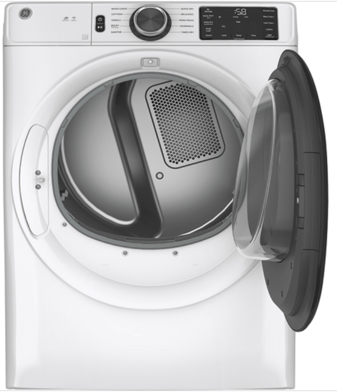 GFD55ESMNOWW / GFD55ESMNWW Electric Dryer, 28" Width, 7.8 cu. ft. Capacity, 10 Dry Cycles, 5 Temperature Settings, Steam Refresh, White Finish